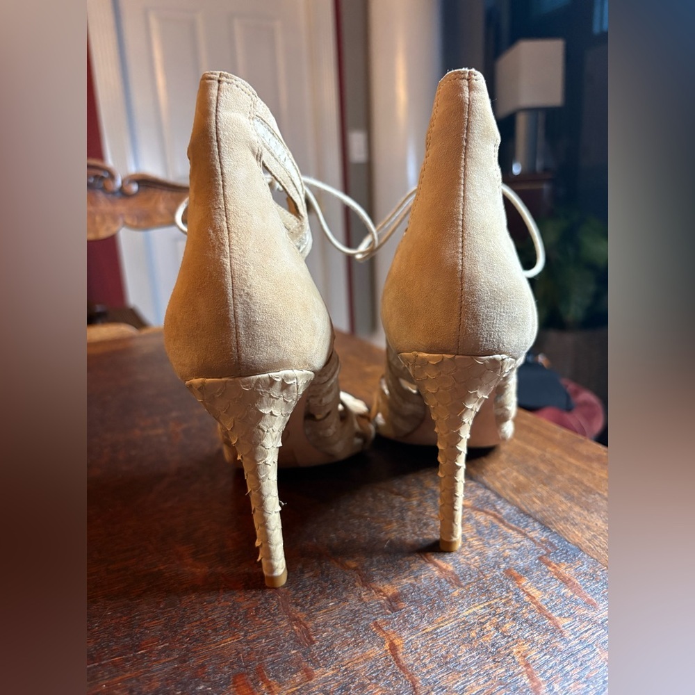 Joie Remy Caged Gladiator Lace-Up Heels - Nude/Tan Leather - Size 37.5 - Picture 5 of 11